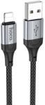 hoco. Cablu Date si Incarcare Hoco X102 USB-A la Lightning 2.4A, Brodat, 1.2m, Negru (Vtk-Acc-8523)