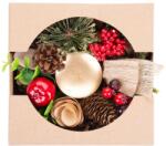 MagicHome Suport lumanare de Craciun MagicHome, natural, cu cetina si funda, 15 cm (8091567)