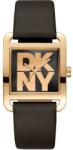 DKNY női karóra, aranyszínű, 29 mm, fekete bőrszíj, kvarc, téglalap