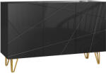 HOMCOM Dulap de Depozitare cu 2 Dulapuri și Raft Reglabil pe 3 Niveluri, Bufet Modern din PAL și Metal, 120x40x75 cm, Negru și Auriu | Aosom Romania (839-935V80BK) Bufet
