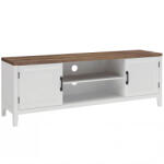 HomCom Comodă TV 140 cm, mobilier TV pentru televizoare până la 106, 7 cm cu 2 uși, 2 compartimente deschise, alb și maro | Aosom Romania (83B-723V81WT)