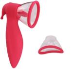 STD Stimulator 3 in 1, 2 Cupe Incluse, 10 Moduri Vibratii, 10 Moduri Suctiune, 10 Moduri Miscari Limba, Silicon, USB, Rosu, 17.1 cm Vibrator