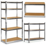 Humberg Műhelypolc, Humberg HR-853, ezüst, 183 x 90 x 40 cm, 5 polcos, acél, MDF polclapok, állítható polcmagasság, teherbírás: 265 kg/polc (TE4853)