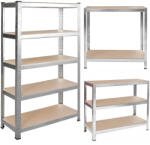Humberg Műhelypolc, Humberg 4840, ezüst, 150 x 75 x 30 cm, 5 polcos, acél, MDF polclapok, állítható polcmagasság, teherbírás: 200 kg/polc (TE4840)