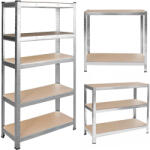 Humberg Műhelypolc, Humberg 4850, ezüst, 205 x 120 x 45 cm, 5 polcos, acél, MDF polclapok, állítható polcmagasság, teherbírás: 200 kg/polc (TE4850)