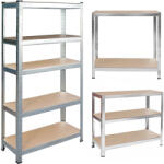 Humberg Műhelypolc, Humberg HR-810, ezüst, 150 x 75 x 30 cm, 5 polcos, acél, MDF polclapok, állítható polcmagasság, teherbírás: 125 kg/polc (TE4810)