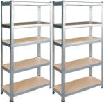 Humberg Műhelypolc szett, Humberg HR-812, ezüst, 180 × 90 × 40 cm, 5 polcos, acél, MDF polclapok, állítható polcmagasság, teherbírás: 175 kg/polc, 2 db-os szett (TE4812-2)