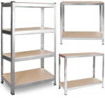 Plonos Műhelypolc, Plonos 470100, ezüst, 174 x 80 x 40 cm, 4 polcos, acél, MDF polclapok, állítható polcmagasság, teherbírás: 150 kg/polc (TE470100)