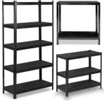 Humberg Műhelypolc, Humberg HR-851, fekete, fekete polcok, 180 × 90 × 40 cm, 5 polcos, acél, MDF polclapok, állítható polcmagasság, teherbírás: 175 kg/polc (TE4851)