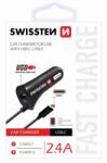 SWISSTEN 1xUSB 2.4A autós töltő USB-C kábellel Fekete
