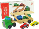 LEAN Toys Fa zöld autótoló teherautó kisautókkal (9116)