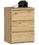 Akord Furniture Factory Noptiera cu 3 sertare, PAL laminat 16 mm, stejar artisan, 40x35x57 cm (AK-52852808)