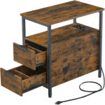 VASAGLE Noptiera VASAGLE cu priza incorporata, 2 sertare si rafturi, maro rustic (EZ-LET325B01)