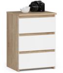 Akord Furniture Factory Noptiera cu 3 sertare din PAL laminat, stejar sonoma si alb, 40x35x57 cm (AK-52852419)