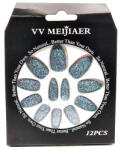 VV Meijiaer Set 12 Unghii False cu Sclipici, VV Meijiaer, Verde (VES2011)