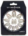 VV Meijiaer Set 12 Unghii False cu Sclipici, VV Meijiaer, Silver (VES2008)