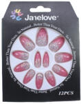 Janelove Set 12 Unghii False Degrade cu Sclipici, Janelove, Rose (VES2023)