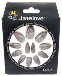 Janelove Set 12 Unghii False Degrade cu Sclipici, Janelove, Gri (VES2020)
