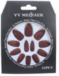 VV Meijiaer Set 12 Unghii False cu Sclipici, VV Meijiaer, Burgundy (VES2002)