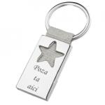  Breloc metalic gravat personalizat cu poza si textul tau. stea. 45x25 mm. argintiu
