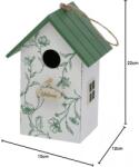  Casuta pentru Pasari din Lemn, 22 cm, Geam Lateral, Agatatoare Dubla, Design Floral