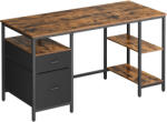 VASAGLE Birou calculator VASAGLE cu 3 rafturi si 2 sertare, 140 cm, maro rustic (EZ-LWD104B01)