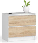 Akord Furniture Factory Noptiera cu 2 sertare, PAL laminat 16 mm, alb si stejar Sonoma (AK-12219768)