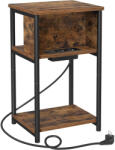VASAGLE Noptiera VASAGLE cu prize si USB, 3 rafturi, stil industrial, maro rustic (EZ-LET375B01)