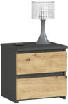 Akord Furniture Factory Noptiera cu 2 sertare din PAL laminat, gri grafit si stejar artisan (AK-52852907)