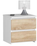 Akord Furniture Factory Noptiera cu 2 sertare din PAL laminat, alba si stejar sonoma, 40x35x40 cm (AK-04381473)