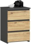 Akord Furniture Factory Noptiera cu 3 sertare, PAL laminat, gri si stejar artisan, 40x35x57 cm (AK-52852938)