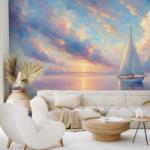 Dovido Tapéta vitorlás hajó a nyugodt tengeren naplementekor - 147x99