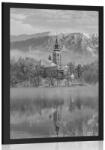 Dovido Poszter templom a Bledi-tónál, Szlovéniában fekete fehérben - 60x90 black