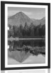 Dovido Poszter paszpartuval csodás hegyvidéki panoráma tó mellett fekete-fehér kivitelben. - 40x60 silver