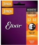 Elixir 16545 Nanoweb foszfor-bronz akusztikus gitárhúr készlet 3db, 012-053