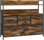 HOMCOM Comodă, mobilier de depozitare, 5 sertare din material textil pliabile și detașabile și rafturi, 98 x 29 x 85 cm, maro rustic | Aosom Romania (831-762V00RB) Comoda