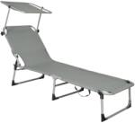  Sezlong pliabil cu parasolar gri, spatar reglabil, 188x57 cm, 120 kg (GC-0038)