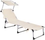  Sezlong pliabil cu parasolar crem, reglabil, 188x57 cm, 120 kg (GC-0039)