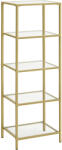 VASAGLE Raft din sticla VASAGLE cu 5 polite, cadru metalic auriu, 124, 5 cm (EZ-LGT029A01) Biblioteca