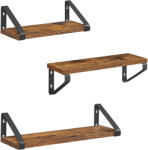 VASAGLE set 3 rafturi de perete industriale, maro rustic si negru (EZ-LWS33BX) Biblioteca