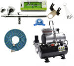 Fengda® - Fenghua Bida Airbrush szett: AS-186 kompresszor és IWATA NEO HP-CN pisztoly+cső+állvány+kefék (FEN-186 SET5)