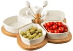 Orion Tálkák Tálcával, Orion, Virágmintás, Fehér. 5 Tálka, Kapacitás 100 ml, 4 Darab Nyárs, Porcelán és Bambusz Anyag, Mikrohullámú Sütővel Kompatibilis, Az Ételek és Szószok Tálalására, Ideális Bulikra és 