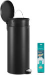 SONGMICS Kerek szemetes 30L, pedálos, acél, lágy záródás, fekete (LTB031BZ02)