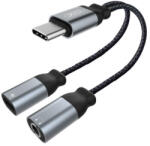 XO Кабел AUX splitter XO, Type C към женски 3.5 жак и женско Type C, Черен (7611990146217)