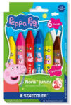 STAEDTLER Zsírkréta, hatszögletű, jumbo, STAEDTLER „Noris® junior 224, Peppa malac, 6 szín (TS224C6L1) (TS224C6L1)