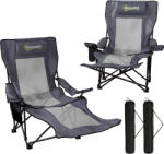 Outsunny Set de 2 scaune camping pliabile, scaun pescuit cu spătar reglabil, suport picioare, suport băuturi, pernă cap, Gri închis | Aosom Romania (A20-615V01CG)