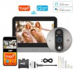  Okos Wi-Fi-s elektronikus kapucsengő, ENZIRO®, Vezeték nélküli kapucsengő 1080P HD kamerával, 3MP, 4, 3 hüvelykes LCD képernyő, Mozgásérzékelő, Kétirányú hang, 5 m-es éjjellátó, 166°-os széles