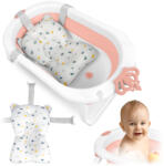 Ricokids Utazó gyerekkád, Ricokids RK-286, fehér/rózsaszín, 86 x 48 cm, 45 l, összecsukható, hőérzékelős dugóval, kivehető párnával, teherbírás: 55 kg, 0-3 éves korig (TE728601)