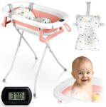 Ricokids Utazó gyerekkád, Ricokids RK-287, fehér/rózsaszín, 85 x 45 cm, 45 l, összecsukható, hőmérővel, hőérzékelős dugóval, kivehető párnával, állvánnyal, teherbírás: 45 kg, 0-3 éves korig (TE728721)