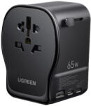 UGREEN S550 univerzális utazási adapter / hálózati töltő, 65W, 2x USB-C, 1x USB-A (55001) - boxon